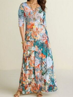 Soft Surroundings Jersey Knit Nanette Artsy Boho Maxi Dress Size 2X